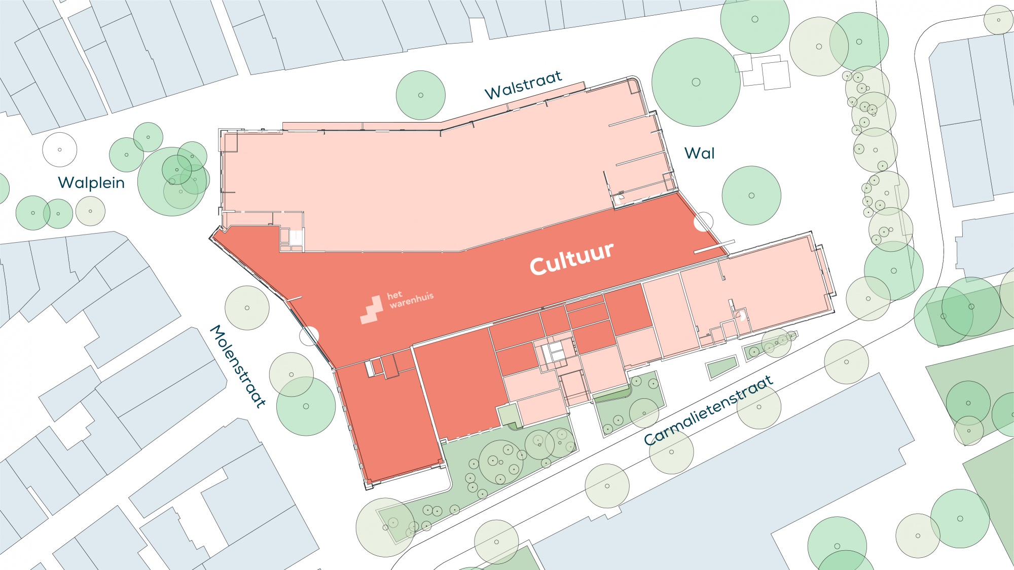 Op deze afbeelding wordt de Plattegrond van het Warenhuis weergegeven. 